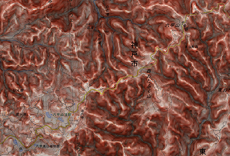六甲山　赤色立体地図