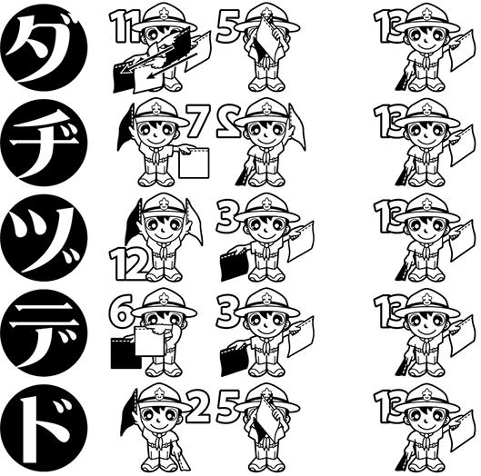 手旗信号　ダ行